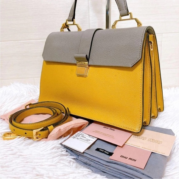 Miu Miu Handbags - Miu Miu Two-Tone Yellow and Gray Satchel